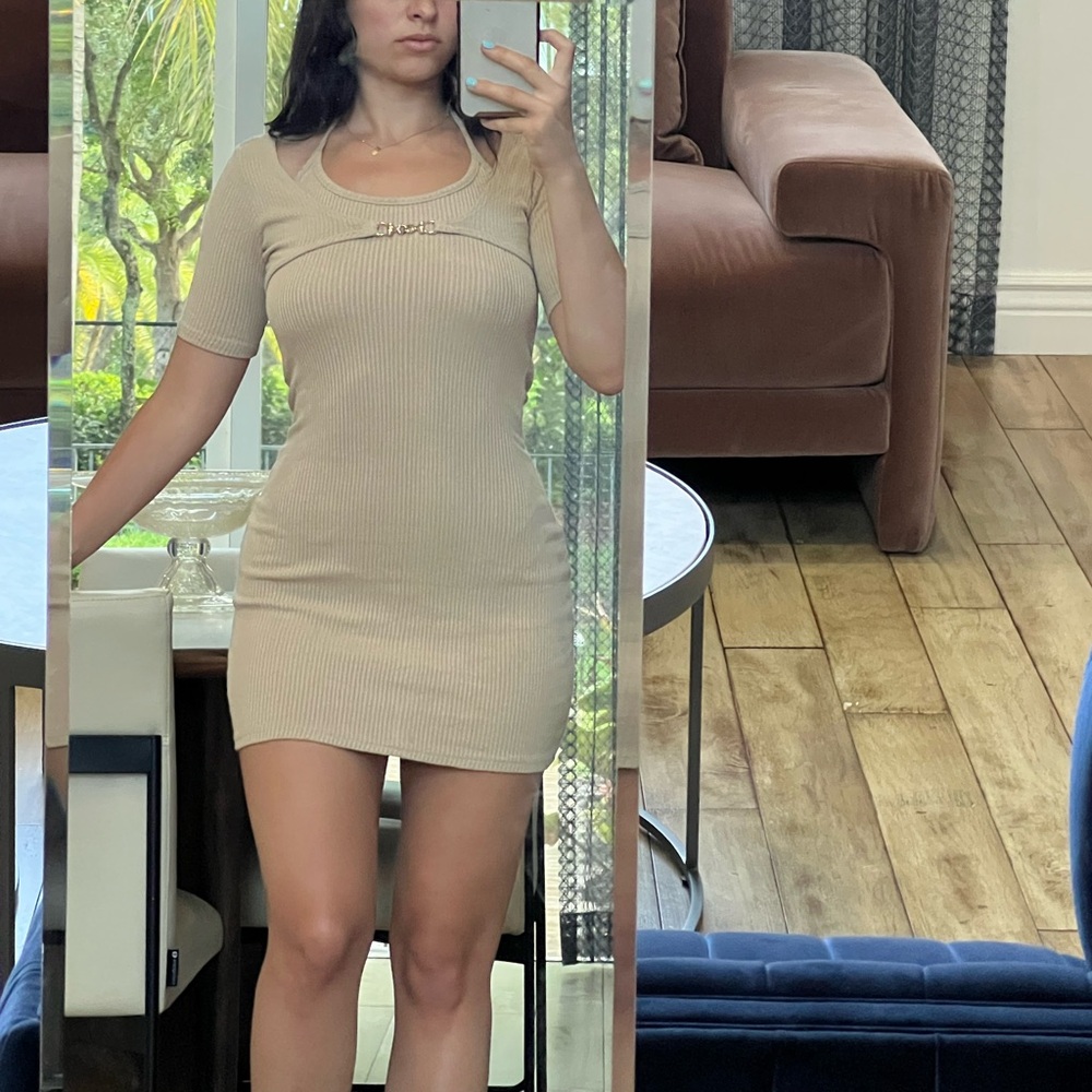Tan Halter Bodycon Dress 2 pieces